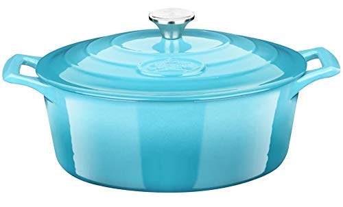 La Cuisine for life La Cuisine Enameled Cast Iron Oval Dutch Oven Casserole Pot with Lid 675 QT Internal Matte Black Enamel for bread baking 2ton Teal Enamel Coating Finish Exterior Oven Safe up to 500 F 