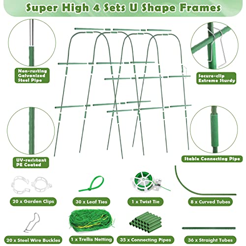 Tetutor Cucumber Trellis for Raised Beds, 63 x 45 Inch U-Shaped Garden Trellis for Climbing Plants Outdoors with Climbing Net, Metal Detachable Arch Plant Support Vegetable Trellis - Image 2