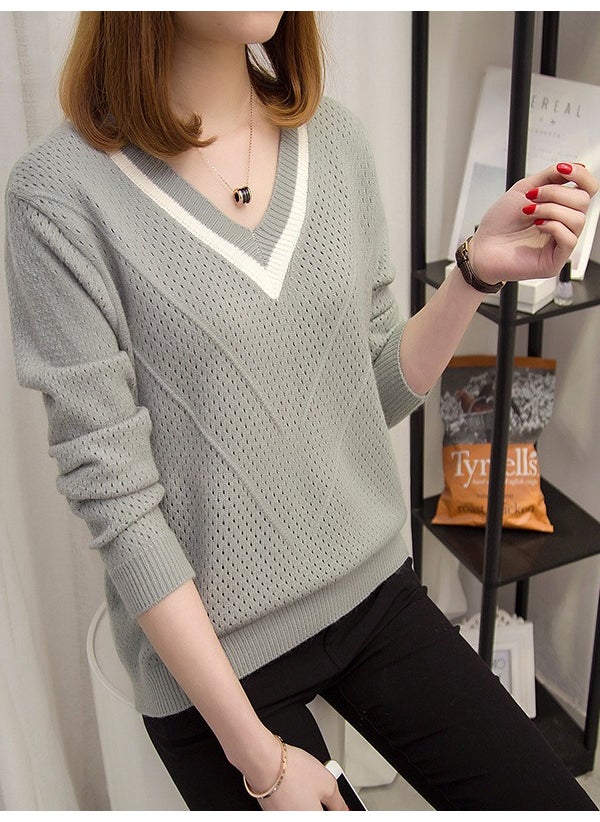 Generic - Loose Knitted Base Shirt Short Sleeve Spring Autumn V-neck Ladies Wool Clothes Thick Thin Style Resin Fiber Material 06 Black - Image 1
