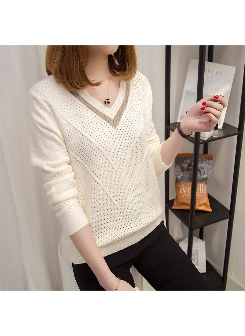 Generic - Loose Knitted Base Shirt Short Sleeve Spring Autumn V-neck Ladies Wool Clothes Thick Thin Style Resin Fiber Material 06 Black - Image 1