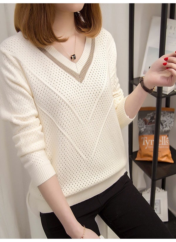 Generic - Loose Knitted Base Shirt Short Sleeve Spring Autumn V-neck Ladies Wool Clothes Thick Thin Style Resin Fiber Material 06 Black - Image 1