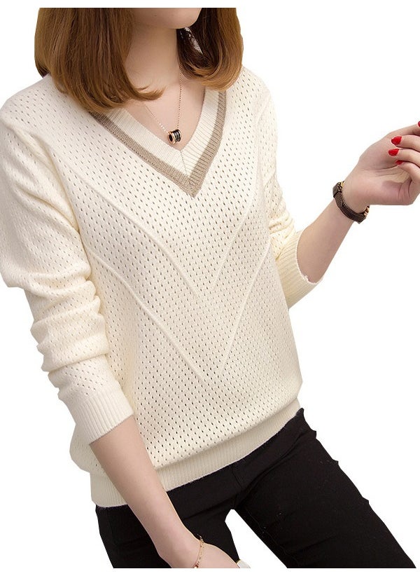 Generic - Loose Knitted Base Shirt Short Sleeve Spring Autumn V-neck Ladies Wool Clothes Thick Thin Style Resin Fiber Material 06 Black - Image 1