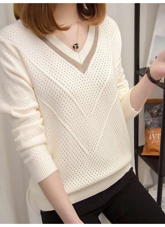 Generic - Loose Knitted Base Shirt Short Sleeve Spring Autumn V-neck Ladies Wool Clothes Thick Thin Style Resin Fiber Material 06 Black - Image 1