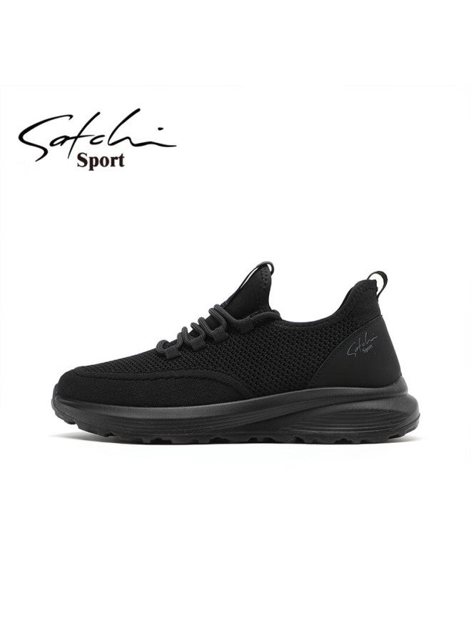 Satchi Men's Autumn Winter Fleece-lined Fashion Trendy Lace-up Flyknit Casual Sports Shoes Soft Sole Simple Comfortable Mesh Sneakers - Image 1