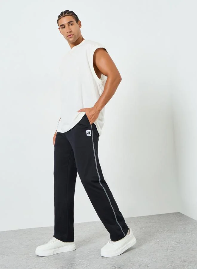 Styli Men Black Solid Fleece Joggers with Contrast Stitch