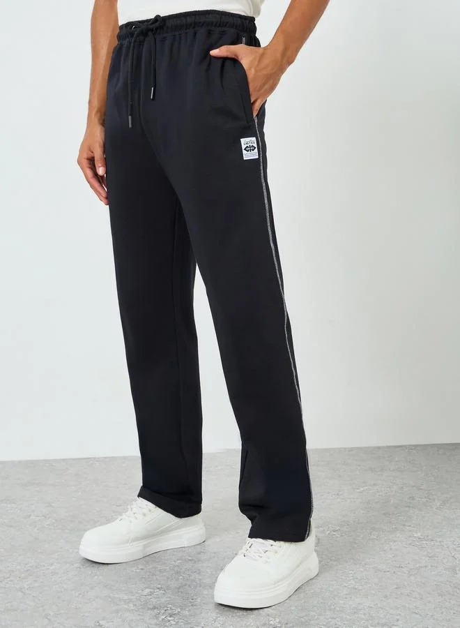 Men Black Solid Fleece Joggers with Contrast Stitch