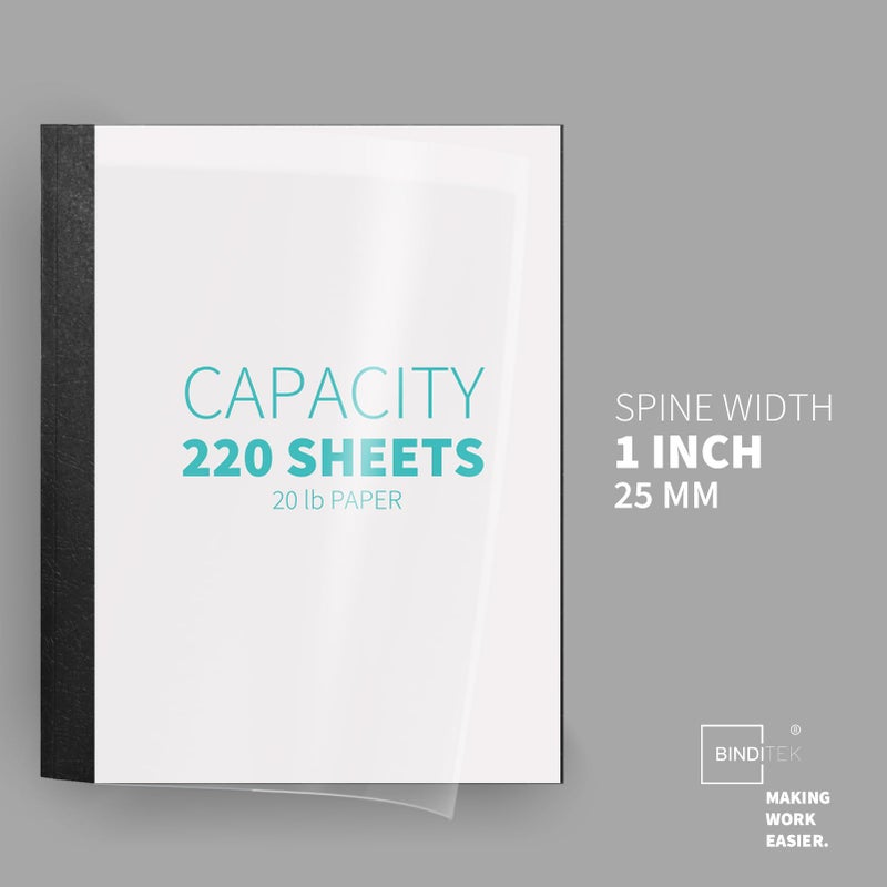 Binditek 10 Pack Thermal Binding Presentation Covers, 1 Inch Spine, Holds 220 Sheets, Ultra Clear Front Cover, Black Paper Back Cover, Letter Size, for Students and Coworkers - Image 3
