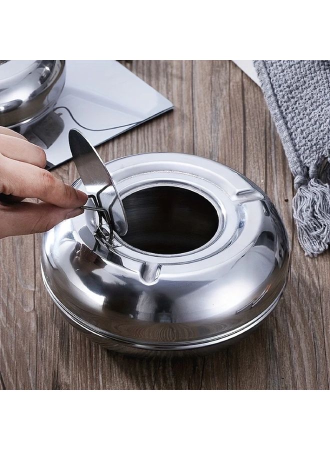 Windproof Stainless Steel Ashtray With Lid Rust Resistant Dishwasher Safe Round Design 1pc - Image 5