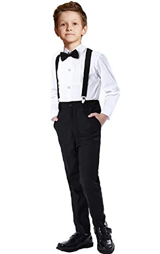 Suits for Boys 4 Piece Slim Fit Outfits Sets Black Kids Formal Dresswear Clothing with Suspender Size 10