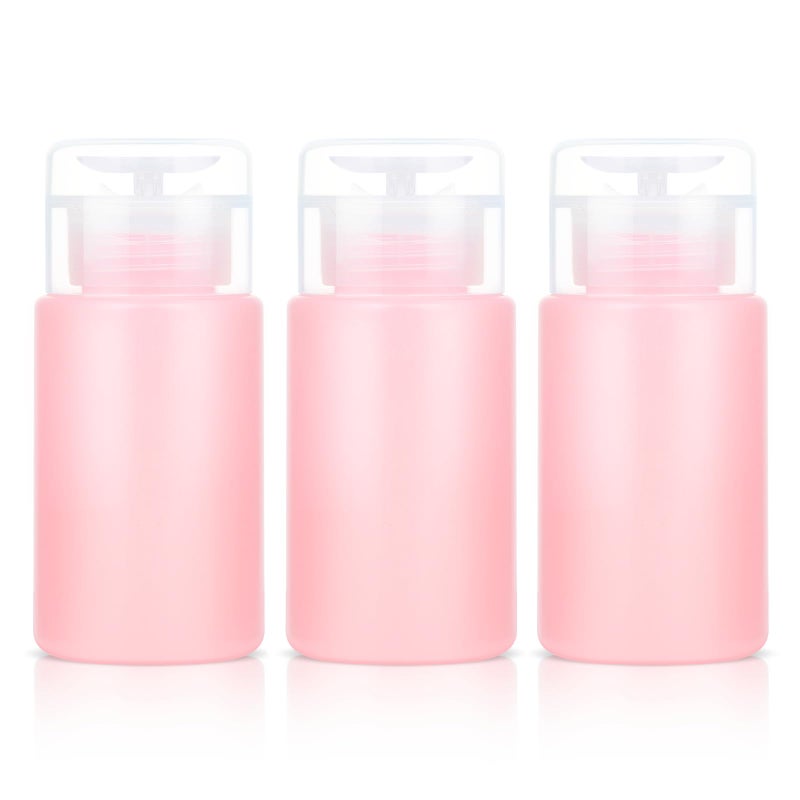 Corconess 3 Pack Acetone Dispenser Push Down Pump Dispenser Nail Polish Remover Pump Alcohol Dispenser 4OZ/120ML Empty Pink Travel Bottle for Nail Polish Remover,Makeup Remover,Micellar Water,Toner - Image 1