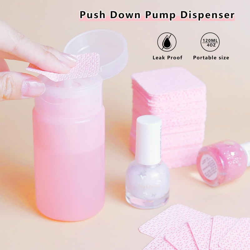 Corconess 3 Pack Acetone Dispenser Push Down Pump Dispenser Nail Polish Remover Pump Alcohol Dispenser 4OZ/120ML Empty Pink Travel Bottle for Nail Polish Remover,Makeup Remover,Micellar Water,Toner - Image 2