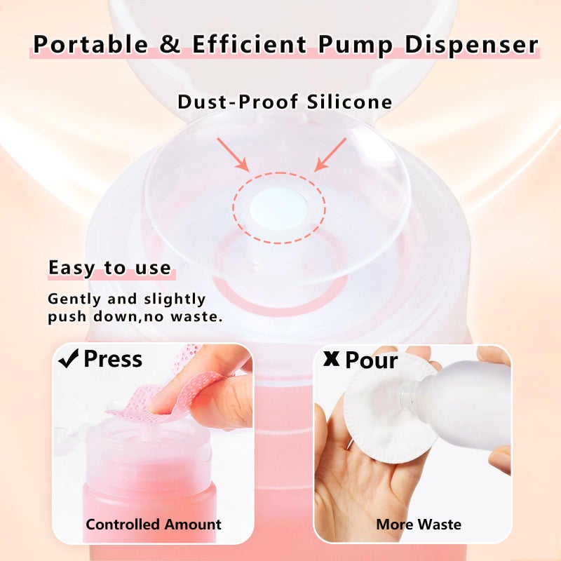Corconess 3 Pack Acetone Dispenser Push Down Pump Dispenser Nail Polish Remover Pump Alcohol Dispenser 4OZ/120ML Empty Pink Travel Bottle for Nail Polish Remover,Makeup Remover,Micellar Water,Toner - Image 3