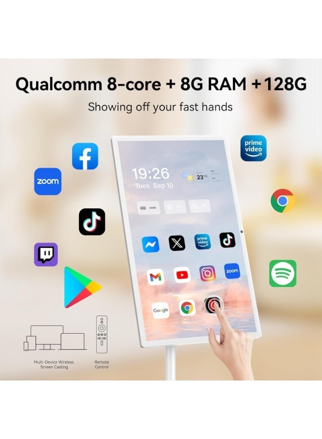 فلاشهوك تلفزيون محمول بدقة 4K حقيقية مقاس 32 بوصة - بشاشة لمس ذكية، سعة تخزين 8 جيجابايت + 128 جيجابايت | نظام تشغيل أندرويد 13 | بطارية مدمجة تدوم من 6 إلى 8 ساعات | نظام تشغيل أندرويد 13 | دوران كامل | جهاز تحكم عن بُعد - Image 5