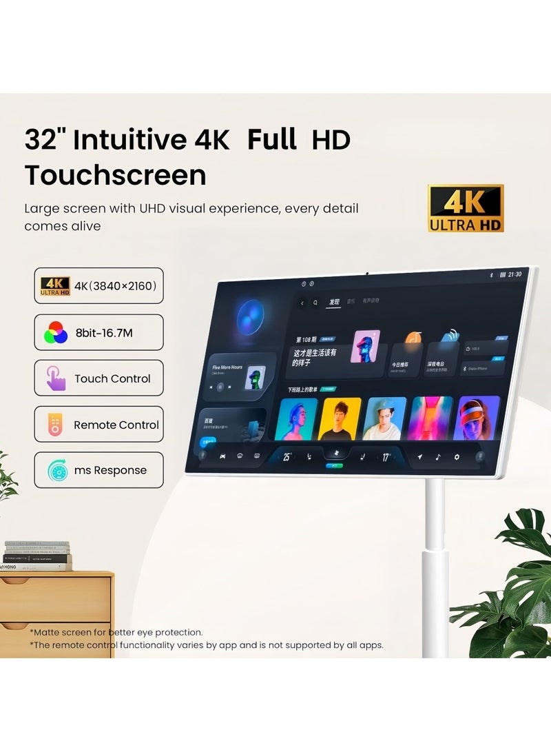 فلاشهوك تلفزيون محمول بدقة 4K حقيقية مقاس 32 بوصة - بشاشة لمس ذكية، سعة تخزين 8 جيجابايت + 128 جيجابايت | نظام تشغيل أندرويد 13 | بطارية مدمجة تدوم من 6 إلى 8 ساعات | نظام تشغيل أندرويد 13 | دوران كامل | جهاز تحكم عن بُعد - Image 2