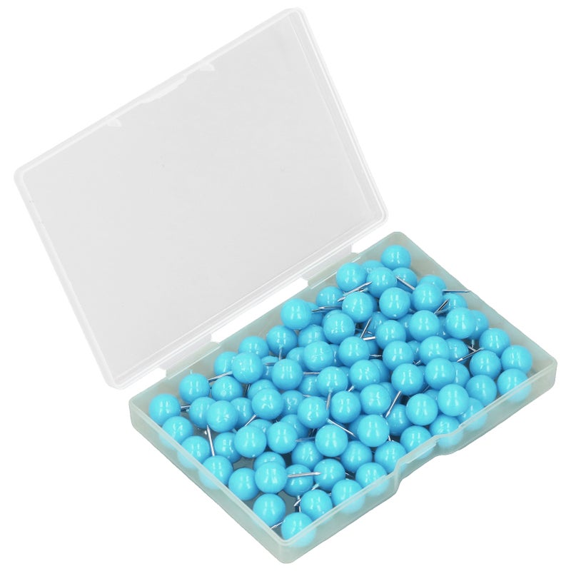 Push Pins: Blue 1 Set - Stainless Steel + Plastic Construction for Durability Map Tacks - Easy Storage with Transparent Case for Office, School Home Decor & Map Marking - Image 1
