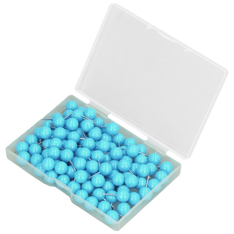 Push Pins: Blue 1 Set - Stainless Steel + Plastic Construction for Durability Map Tacks - Easy Storage with Transparent Case for Office, School Home Decor & Map Marking - Image 2