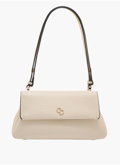 Women's Solid Shoulder Bag with Strap Handle and Flap Closure