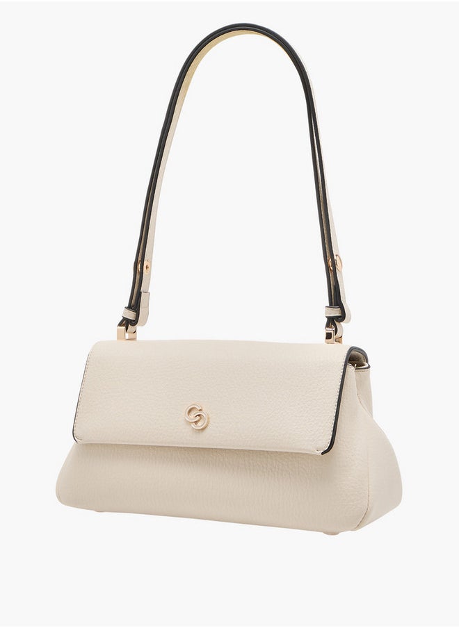 Celeste - Women's Solid Shoulder Bag with Strap Handle and Flap Closure - Image 1