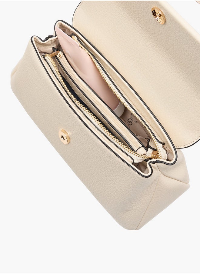 Celeste - Women's Solid Shoulder Bag with Strap Handle and Flap Closure - Image 1