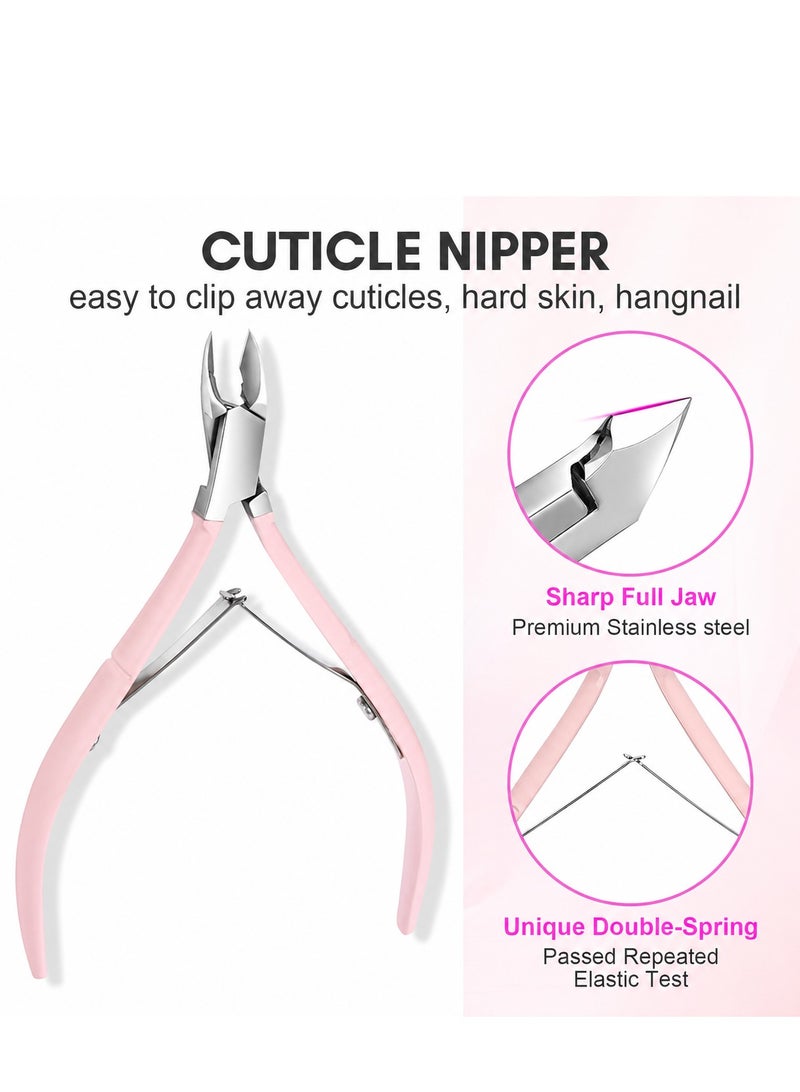 FABIYAN 3PCS Cuticle Nipper Set, Stainless Steel Cuticle Nipper, Cuticle Pusher and Nail Scraper Kit, Dead Skin Remover, Hangnail Cutter and Gel Polish Scraper for Manicure Pedicure, Home and Salon Use, Pink - Image 2