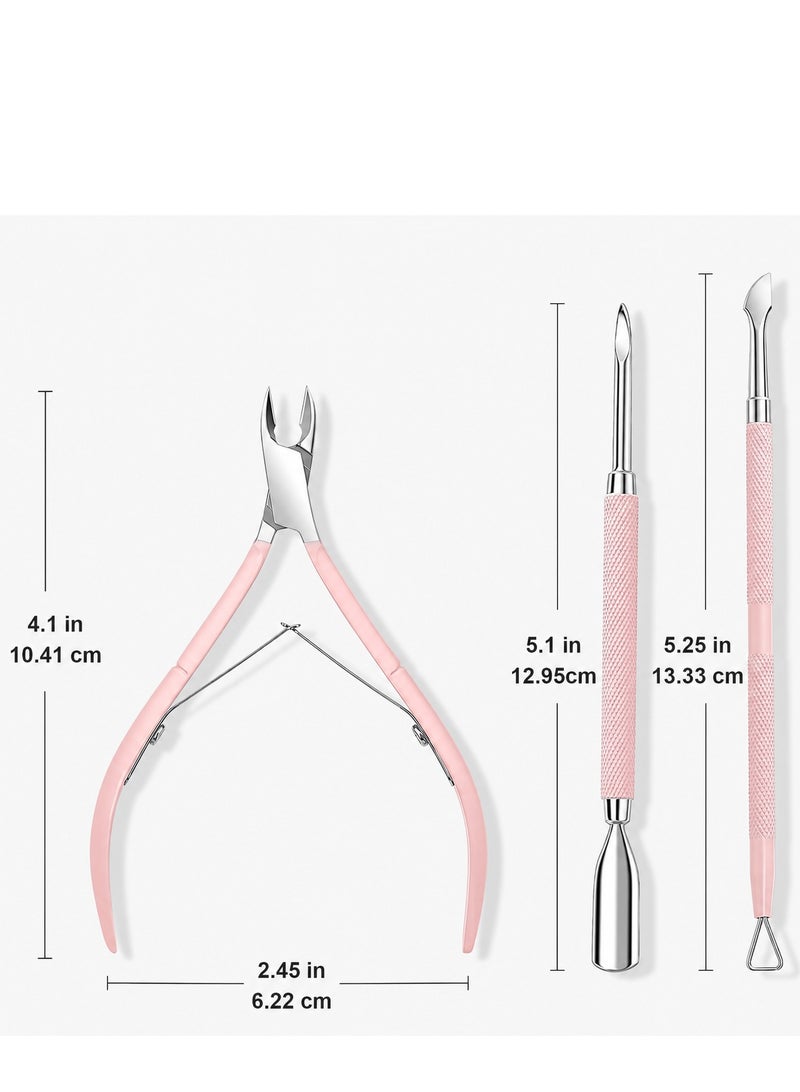 FABIYAN 3PCS Cuticle Nipper Set, Stainless Steel Cuticle Nipper, Cuticle Pusher and Nail Scraper Kit, Dead Skin Remover, Hangnail Cutter and Gel Polish Scraper for Manicure Pedicure, Home and Salon Use, Pink - Image 4