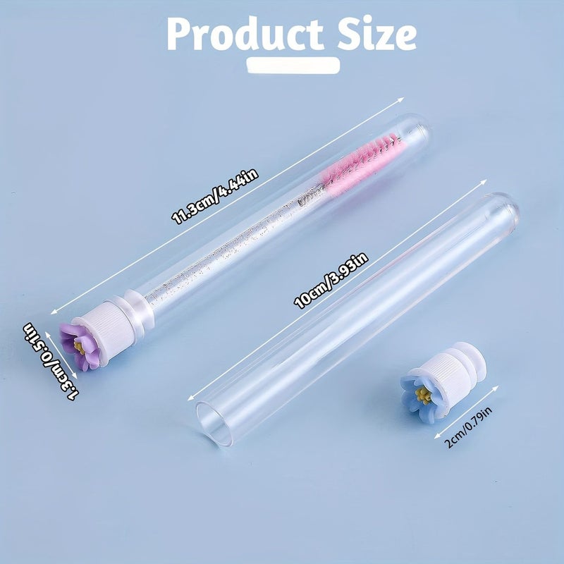 Set Of 10 Polychrome Mascara Tubes With Eyelash Brushes And Floral Pattern - Image 4
