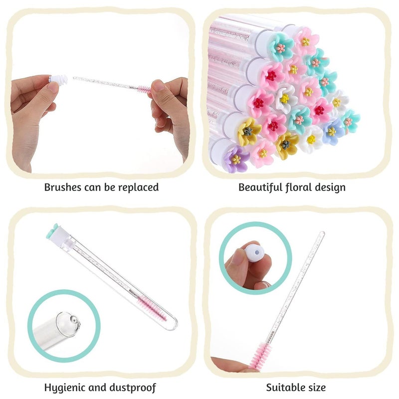 Set Of 10 Polychrome Mascara Tubes With Eyelash Brushes And Floral Pattern - Image 5