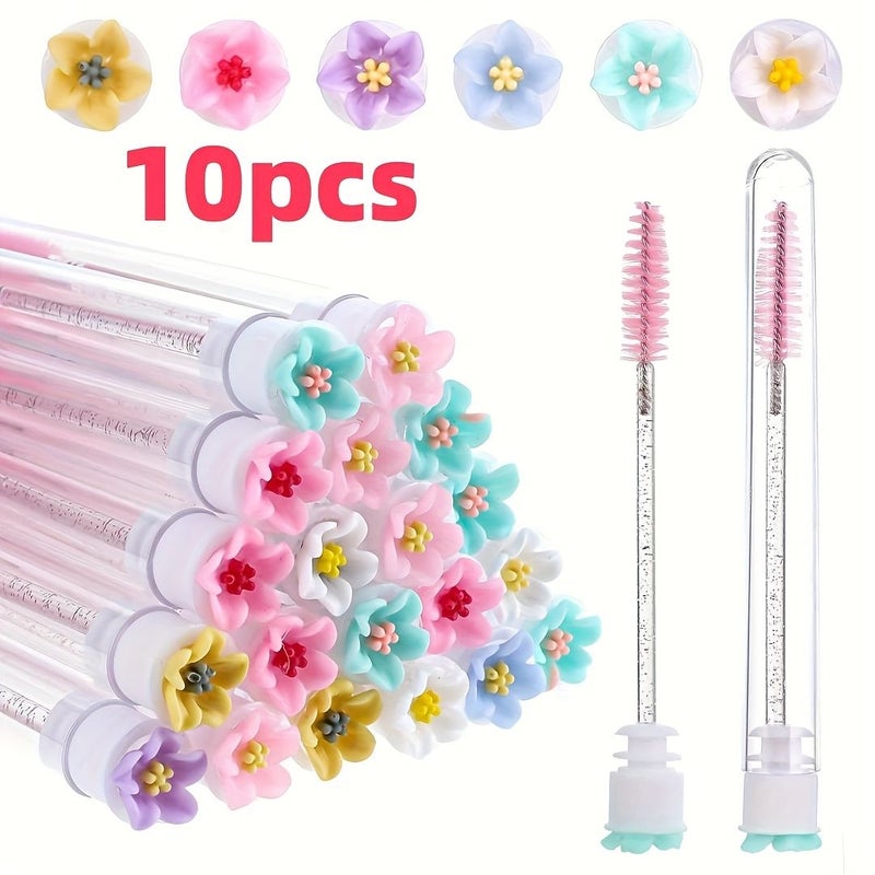 Set Of 10 Polychrome Mascara Tubes With Eyelash Brushes And Floral Pattern - Image 1