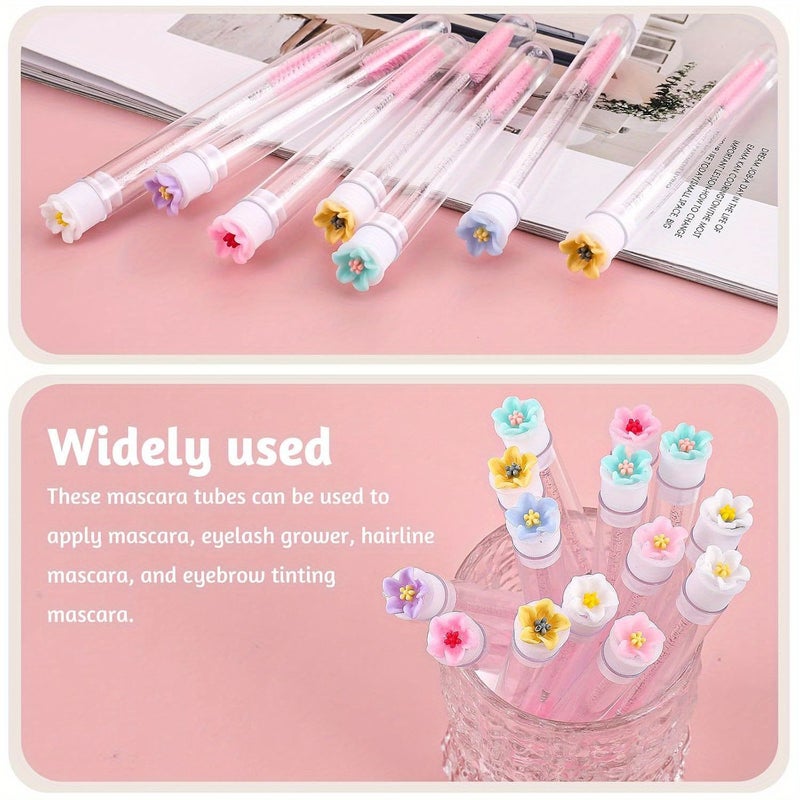 Set Of 10 Polychrome Mascara Tubes With Eyelash Brushes And Floral Pattern - Image 3