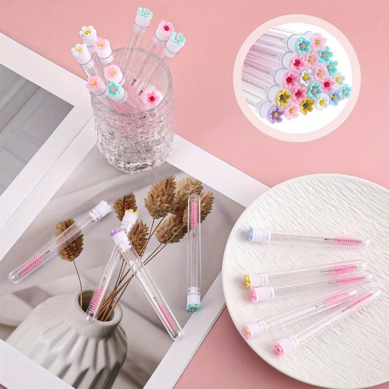 Set Of 10 Polychrome Mascara Tubes With Eyelash Brushes And Floral Pattern - Image 2