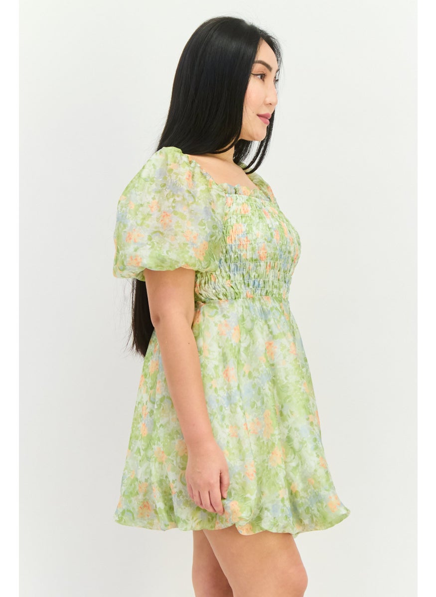 STEVE MADDEN - Women All Over Print Mini Dress, Green Combo - Image 1