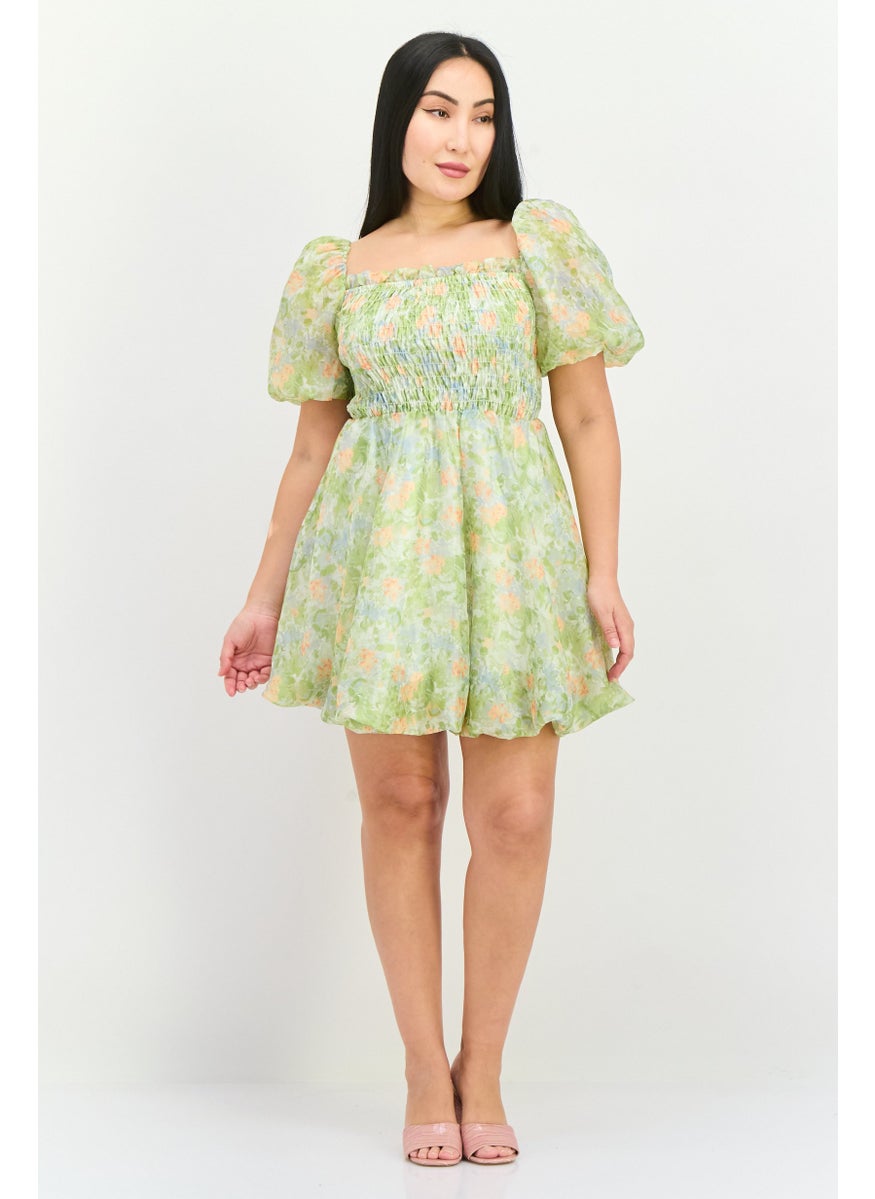 STEVE MADDEN - Women All Over Print Mini Dress, Green Combo - Image 1