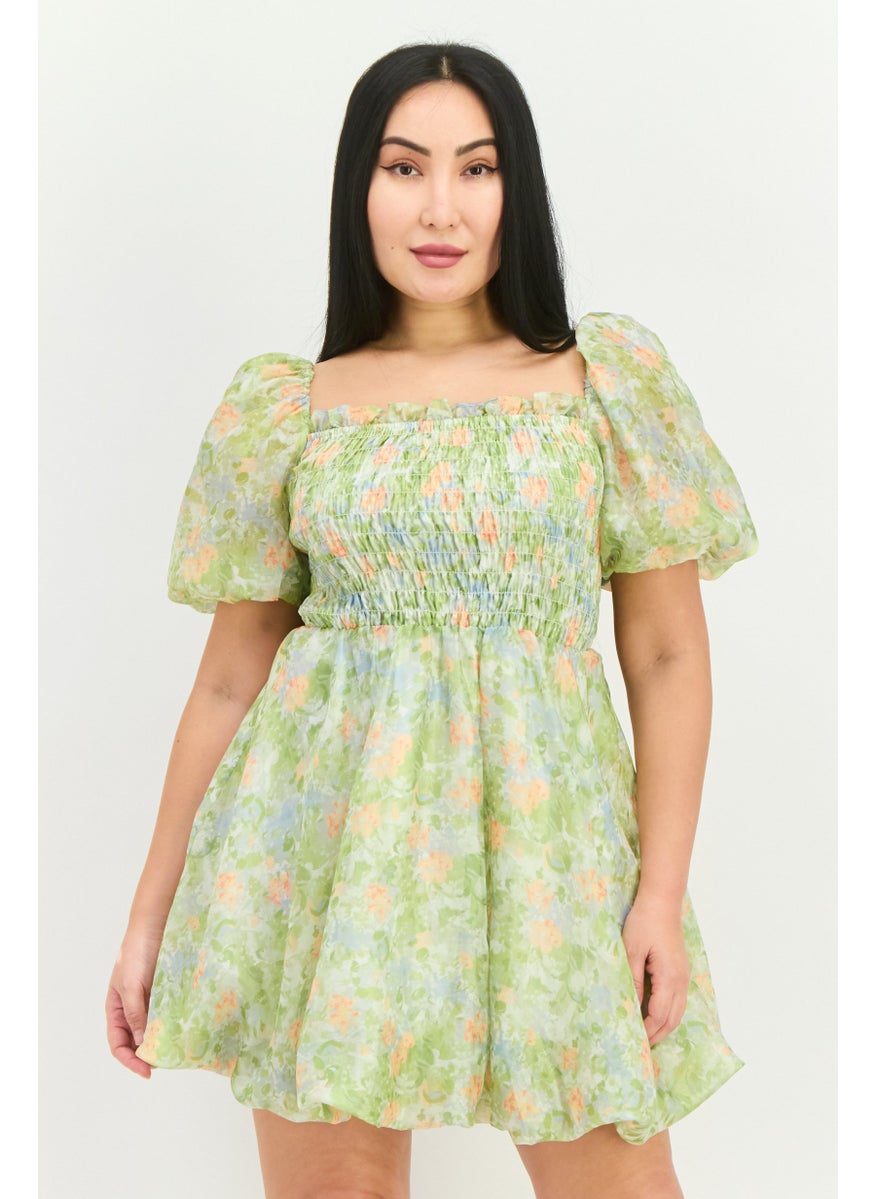 STEVE MADDEN - Women All Over Print Mini Dress, Green Combo - Image 1