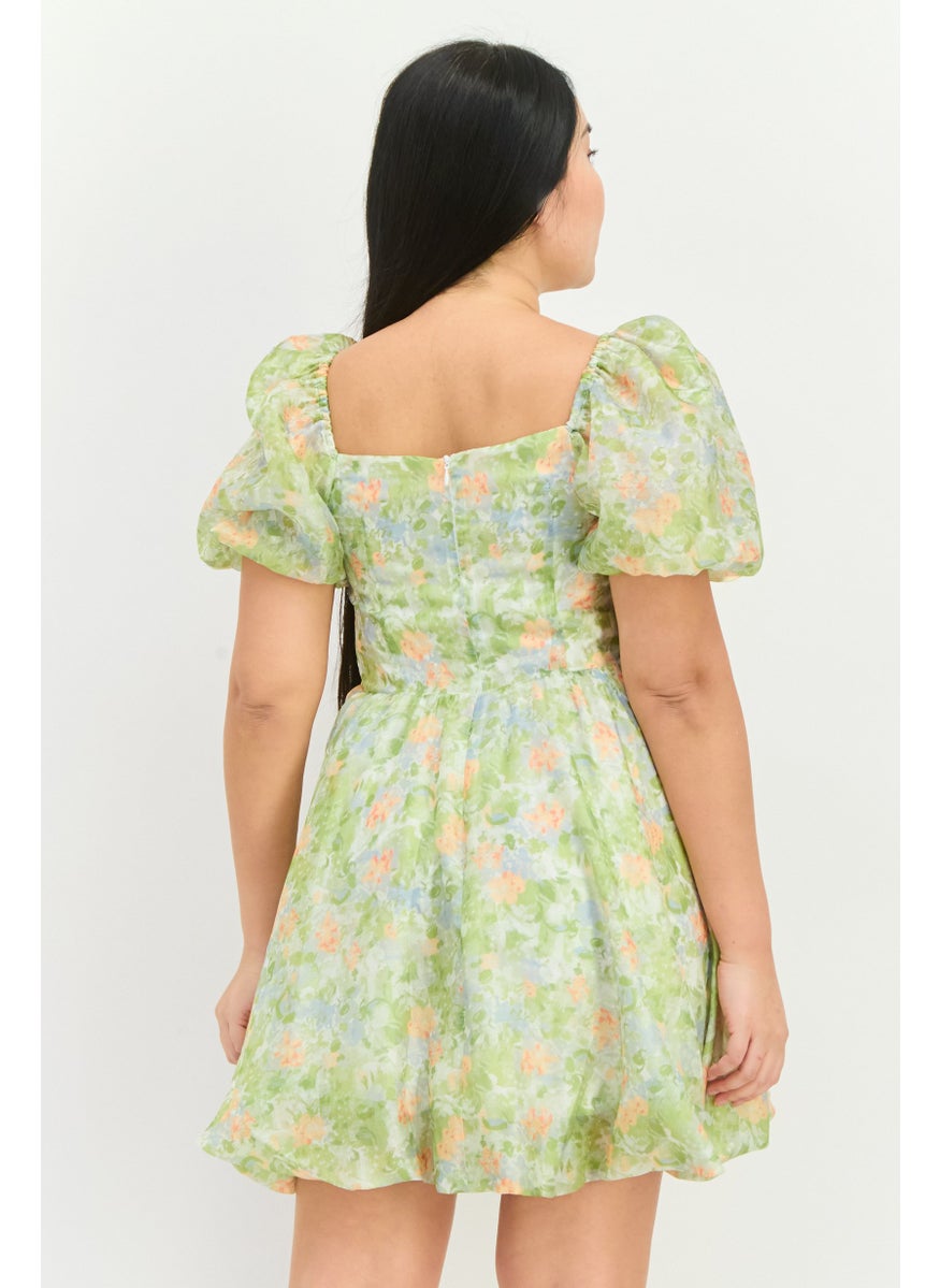 STEVE MADDEN - Women All Over Print Mini Dress, Green Combo - Image 1