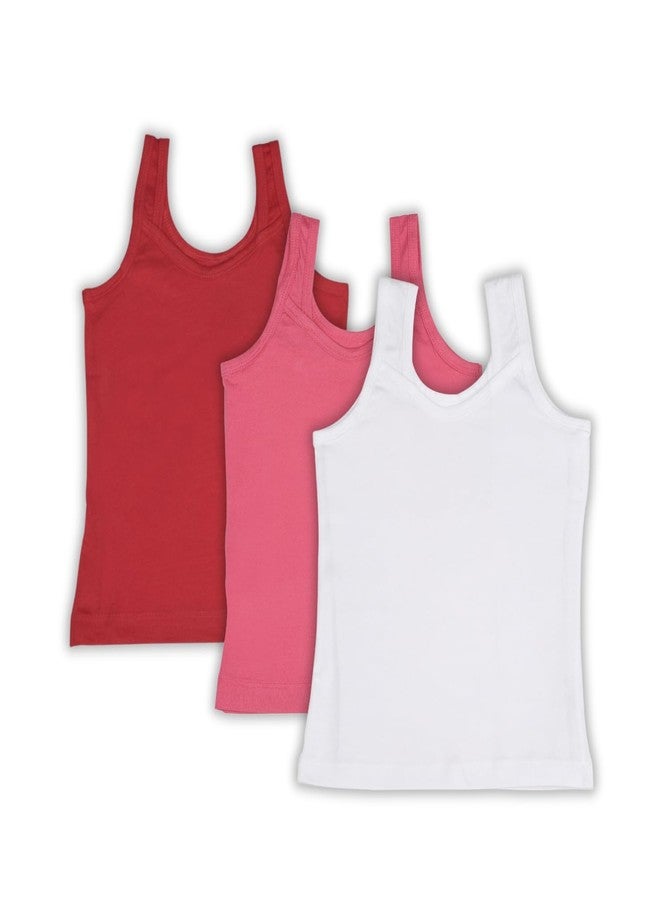 Aimly Girl's Cotton Camisole Slip, Sleeveless Waist Length Innerwear | Soft Stretchable Tank Top | Scoop Neck | Kids Toddler Girls Vest, White Hot Pink Rani | 18-24 Months | Pack of 3 - Image 1