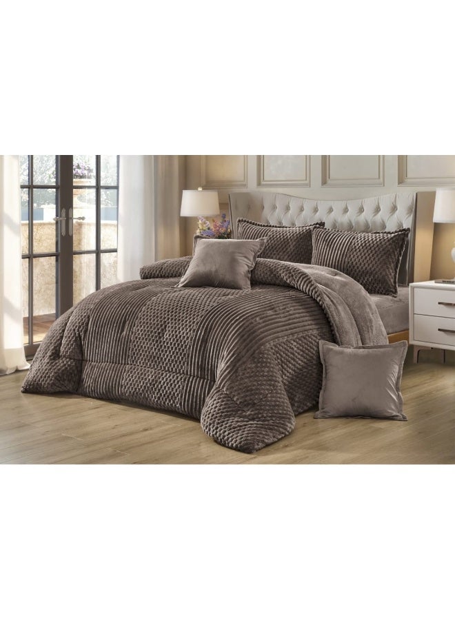 مون طقم مفارش يتكون من 6 قطع - 1 مفرش شتوي نفرين نظام وجهين وجه مخمل وجه فرو صناعي + 1 شرشف + 2 أكياس مخدة + 2 أكياس وسادة مربعة - مقاس المفرش 230X250 سم - Image 1