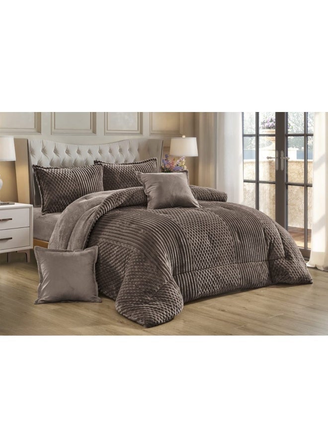 مون طقم مفارش يتكون من 6 قطع - 1 مفرش شتوي نفرين نظام وجهين وجه مخمل وجه فرو صناعي + 1 شرشف + 2 أكياس مخدة + 2 أكياس وسادة مربعة - مقاس المفرش 230X250 سم - Image 3