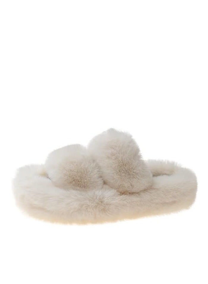 Showday Women's Winter Soft Fur Slippers – Comfortable Home Elastic Quilted Sole Two Stylish Straps Design, Perfect for Warmth and Comfort, Available in Two Cool Colors - Image 1