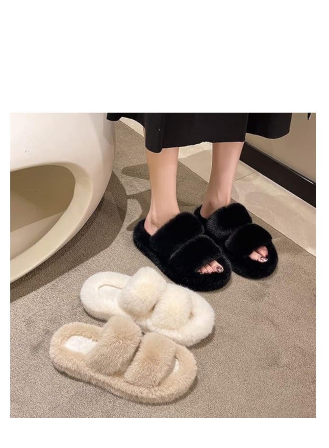 Showday Women's Winter Soft Fur Slippers – Comfortable Home Elastic Quilted Sole Two Stylish Straps Design, Perfect for Warmth and Comfort, Available in Two Cool Colors - Image 4