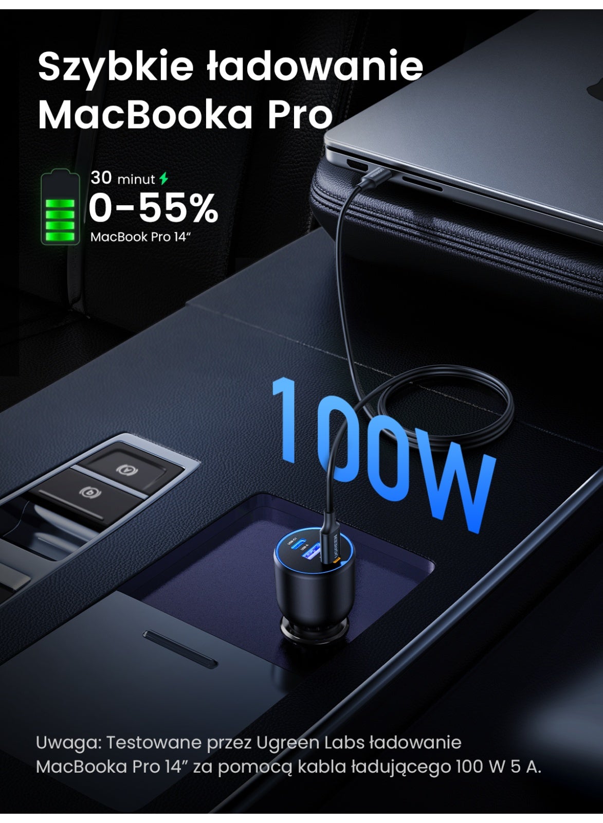 Ugreen 130W 3-Port Usb-C Car Charger With 100W Cable