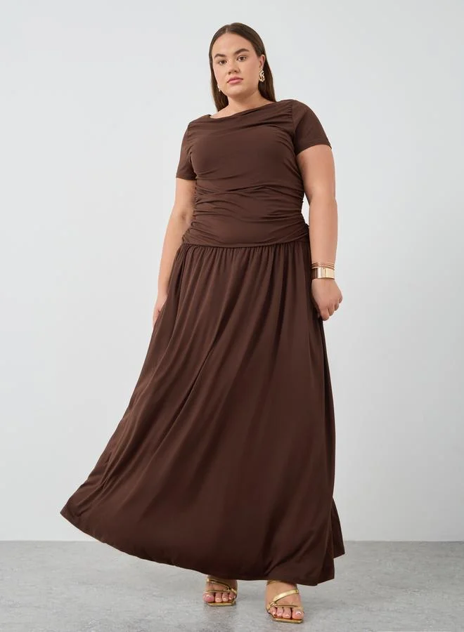 ستايلي Styli Plus Size Short Sleeve Gathered Detail A-Line Maxi Dress