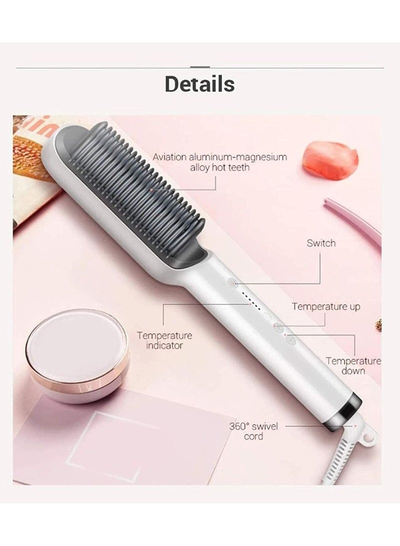 DubaiGallery Hair Straightener Brush, Ionic Hair Straightener and Curler 2 in 1, Fast Heating & 5 Temp Settings, Auto Temperature Lock Hot Comb（White） - Image 4