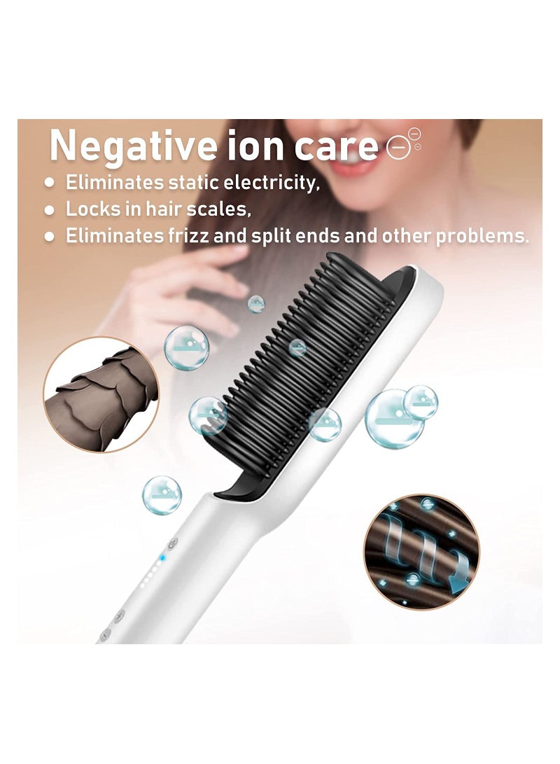 DubaiGallery Hair Straightener Brush, Ionic Hair Straightener and Curler 2 in 1, Fast Heating & 5 Temp Settings, Auto Temperature Lock Hot Comb（White） - Image 5