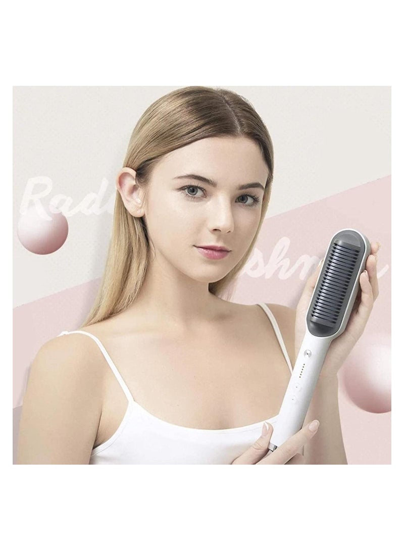 DubaiGallery Hair Straightener Brush, Ionic Hair Straightener and Curler 2 in 1, Fast Heating & 5 Temp Settings, Auto Temperature Lock Hot Comb（White） - Image 3