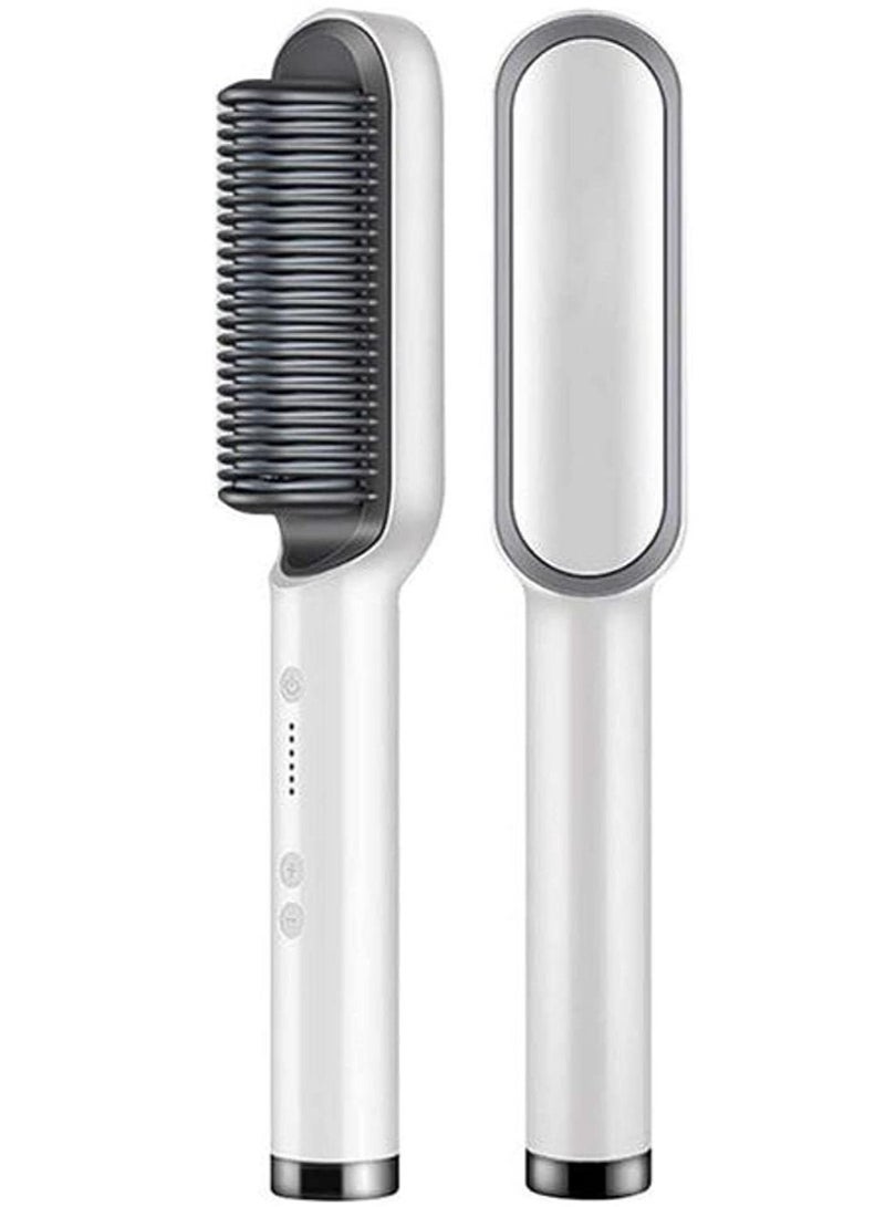 DubaiGallery Hair Straightener Brush, Ionic Hair Straightener and Curler 2 in 1, Fast Heating & 5 Temp Settings, Auto Temperature Lock Hot Comb（White） - Image 2