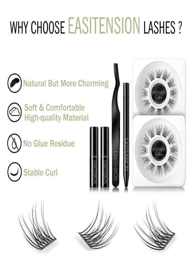 EASITENSION DIY Eyelash Extension, Glue Bonded Band Individual Lash 24 Clusters Natural Lashes Set, Home Eyelash Extension, C curl Lashes Pack 12mm,14mm (KIT-Natural) - Image 4