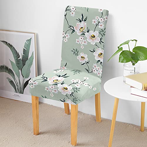 House of Quirk Elastic Chair Cover Stretch Removable Washable Short Dining Chair Cover Protector Seat Slipcover (Pack of 6, Pastel Green Flower), Polyester - Image 2