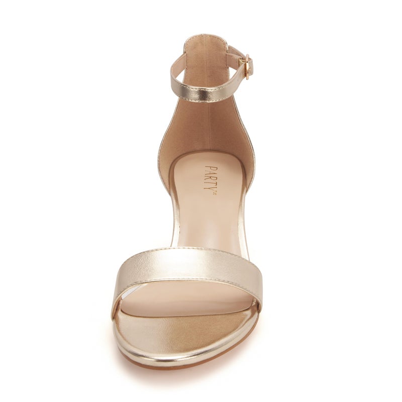 PARTY Women's Open Toe Ankle Strap Low Block Chunky Heels Sandals, Light Gold, 8 - Image 5