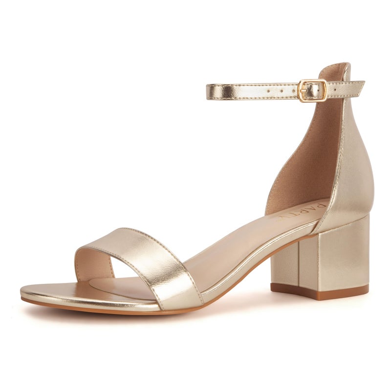 PARTY Women's Open Toe Ankle Strap Low Block Chunky Heels Sandals, Light Gold, 8 - Image 1
