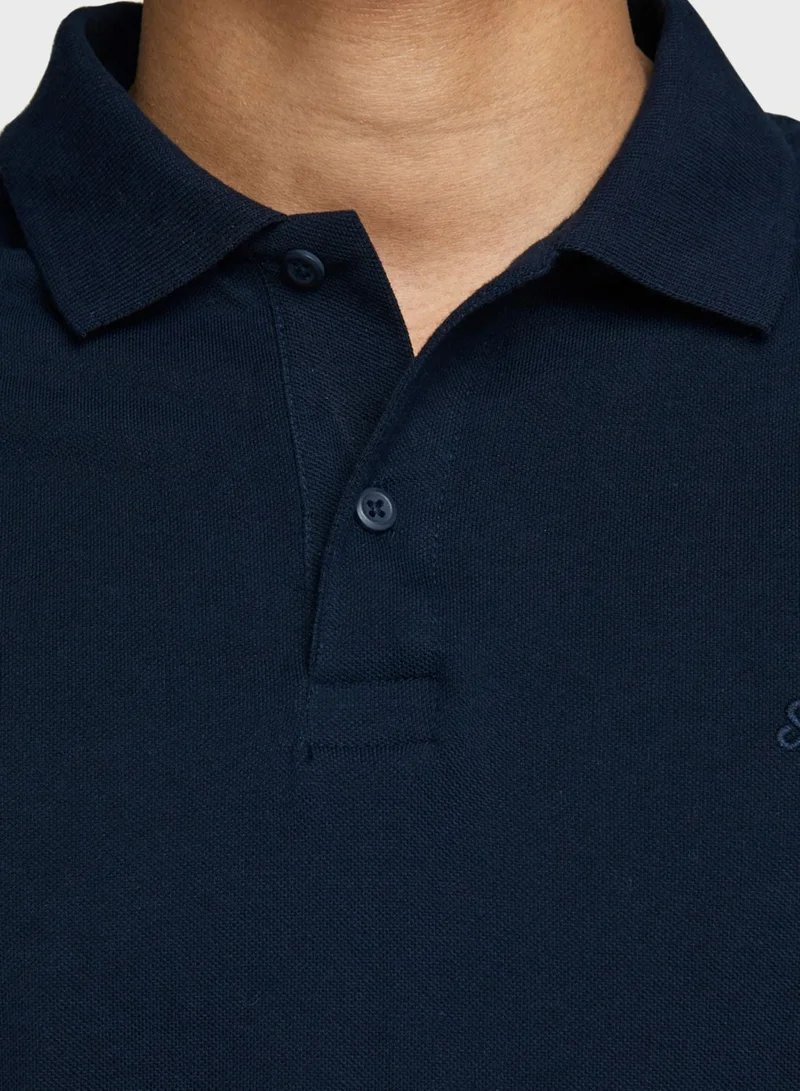 JACK & JONES Navy Solid Regular Fit Polo for Men | Best Price UAE
